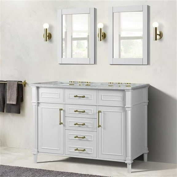 Bellaterra Home 800632-48DGD-WH 48 in. Double Vanity with Carrara Marble Top, White