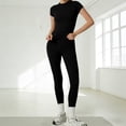 thumbnail image 6 of NMMUED Womens Two Piece Workout Sets Slim Fit Short Sleeve Shirt High Waist Leggings Yoga Outfits Matching Gym Set Black L, 6 of 9