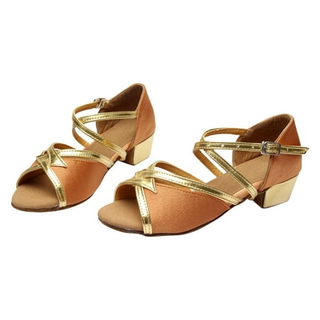 Otqutp Gold Strap High Heel Sequins Sandals for Girls Kids Princess Dance Party Formal Shoes Open Toe Ankle Fancy Sandals Trendy