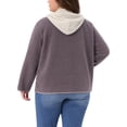 thumbnail image 3 of Chaqueta de forro polar con capucha para mujer GRACE & GRANDEUR, talla grande, de manga larga, con botones, abrigo casual de peluche con bolsillos, 2X, morado, 3 of 5