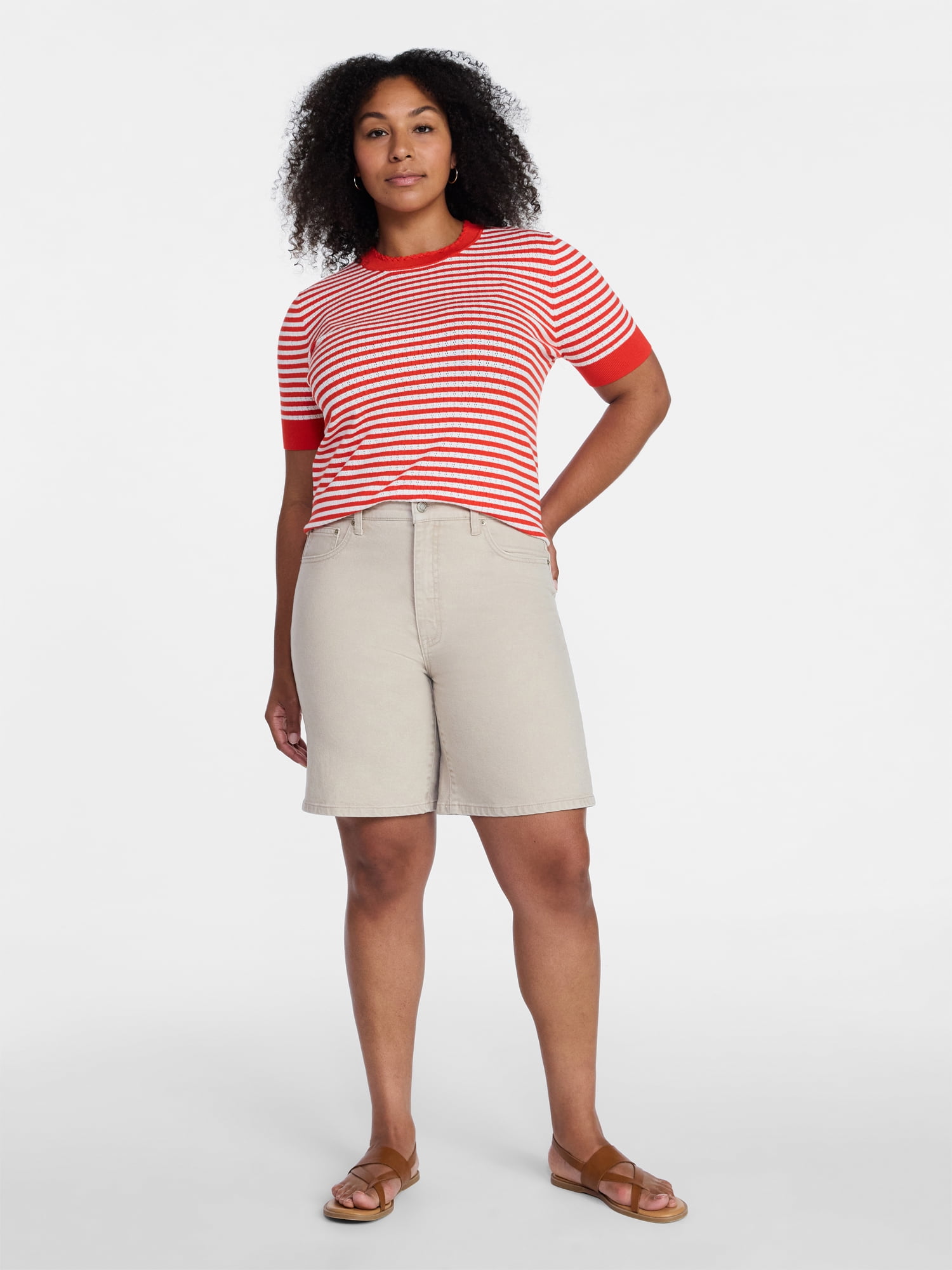 Time and Tru Women's High Rise Denim Bermuda Shorts, 9" Inseam, Sizes 0-20