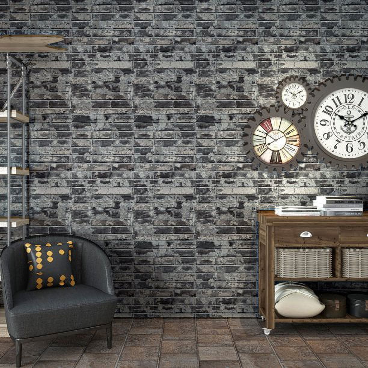VEELIKE 15.7''x354.3'' Grey Brick Wallpaper Peel and Stick 3D Textured Faux Brick Wall Paper Self Adhesive Removable Waterproof Rustic Brick Contact Paper for Walls Bedroom Backsplash Cabinet Backdrop