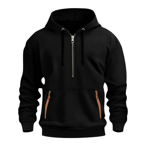 Kalauyu Men's Hooded Half-zip Sweatshirt - Soft Warm Long Sleeve Pullover for Casual Daily Wear