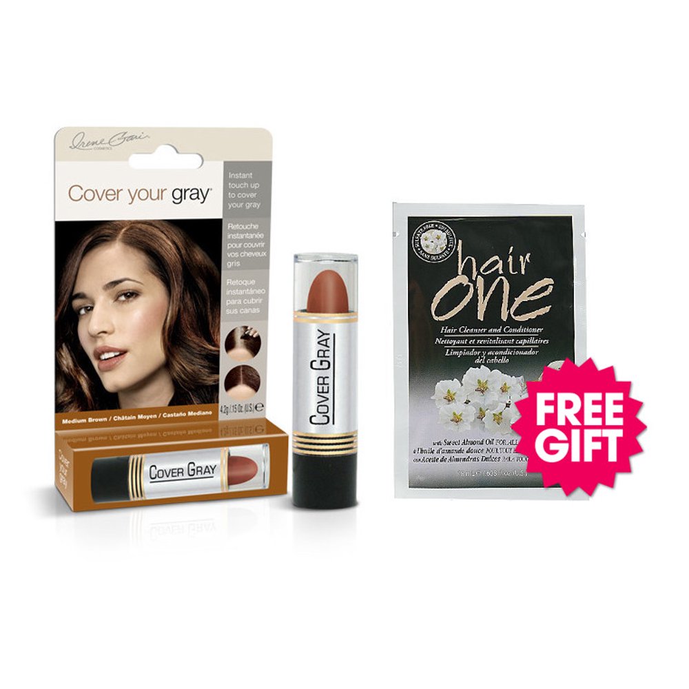 Cover Your Gray Hair Color Stick Medium Brown w/BONUS Almond Oil Hair