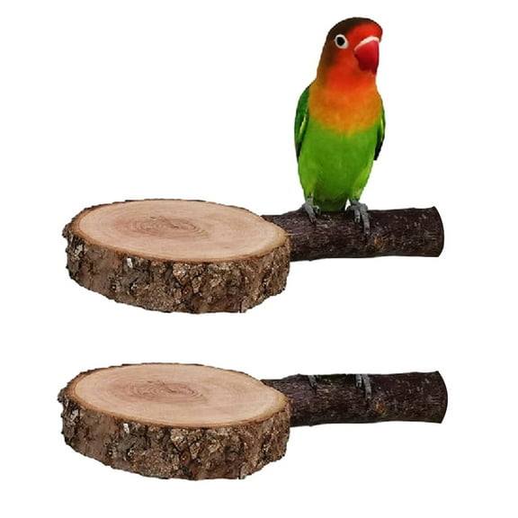 SPRING PARK 2Pcs Round Wood Bird Perch Rest Cage Stand Platform Toy Pet Parrot Branch Wooden