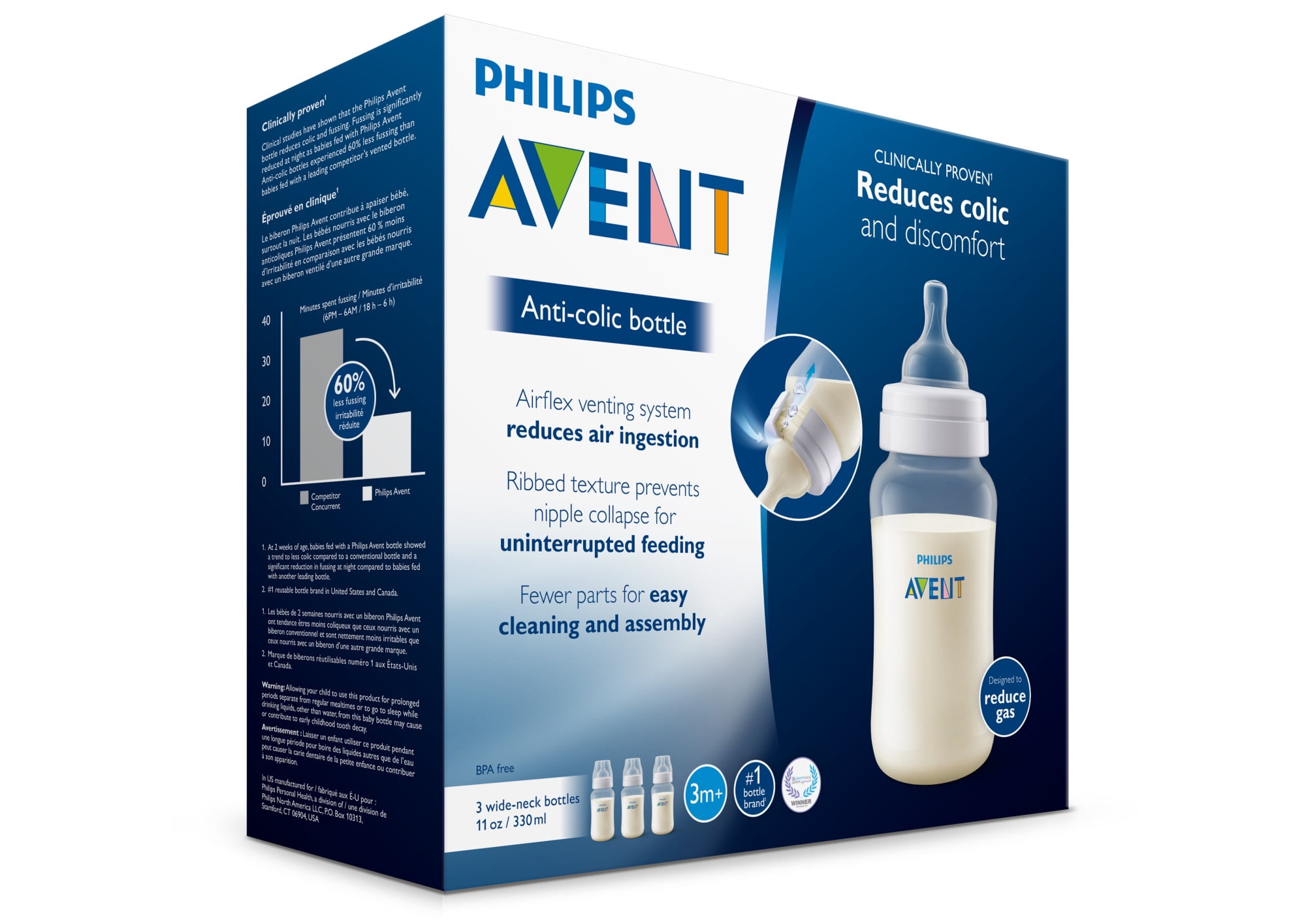 Philips Avent Anti Colic Baby Bottle 11oz 3pk Clear Scf406 34 Walmart Com