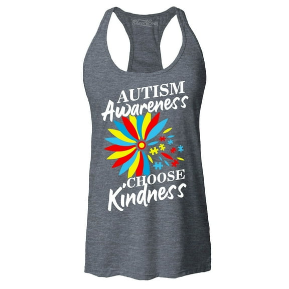 Shop4Ever Women's Autism Awareness Flower Choose Kindness Racerback Tank Top XX-Large Charcoal