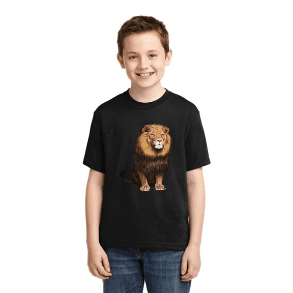 Cute Sitting African Lion Animal Lover Boys Graphic Youth T-Shirt