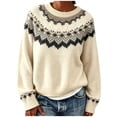 thumbnail image 2 of Women's Fair Isle Sweater Crew Neck Long Sleeve Loose Fit Casual Pullover Top, 2 of 5