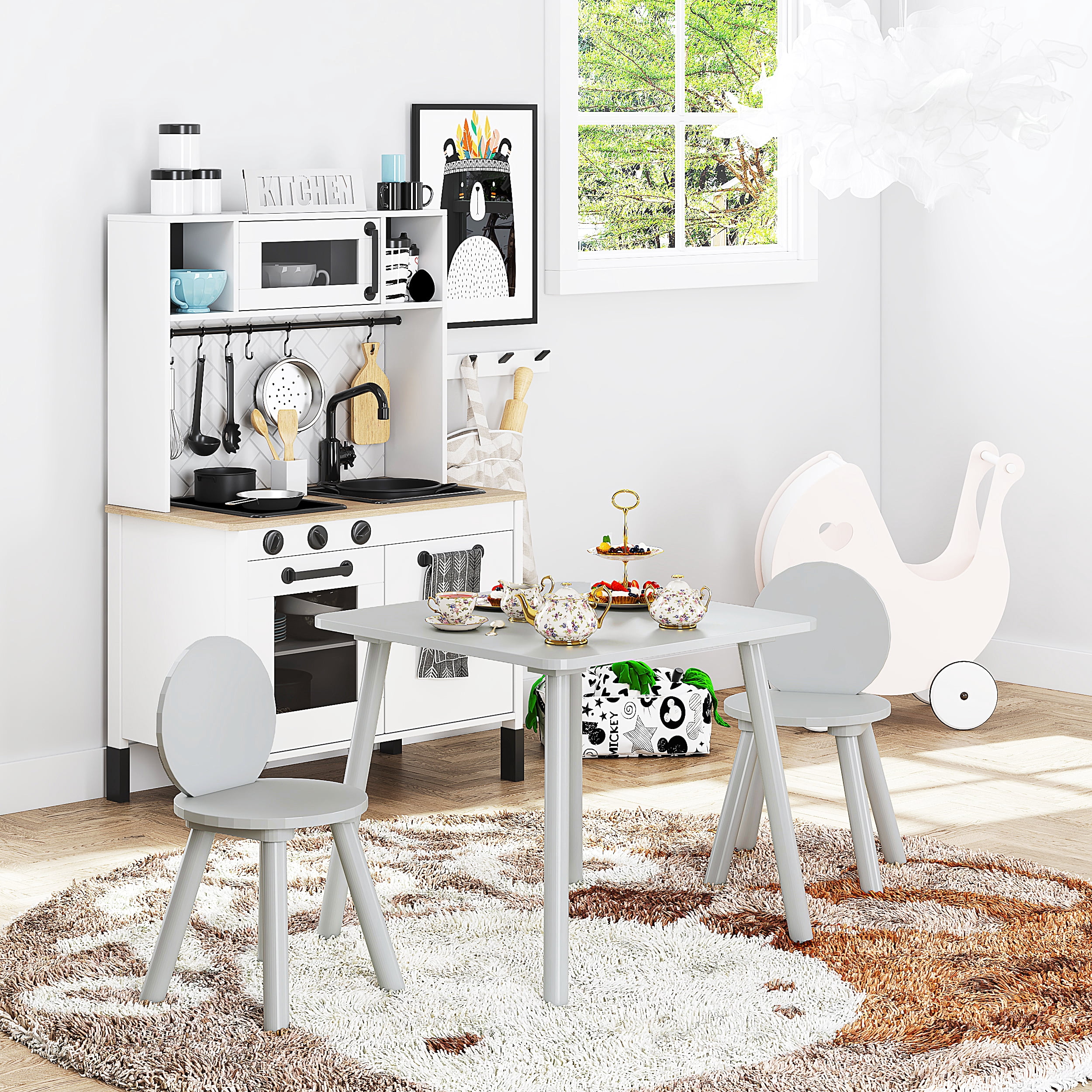 STAROUS 2-in-1 Kids Table with 2 Chairs Set, Gray