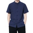 thumbnail image 1 of Camisas De Vestir Para Hombre 5xl Novedad de verano, camisa de estilo étnico, camisa de Color sólido, camisa de manga corta delgada con cuello levantado y botones para hombre (Navy, 5XL), 1 of 6