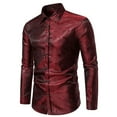 thumbnail image 2 of Telankuip Men's Jacquard Long Sleeve Dress Shirts Color Contrast Muscle Fit Wedding Party Prom Shirt Lapel Button down Lightweight Comfy Fashion Disco Tops Outfits Red XL, 2 of 4