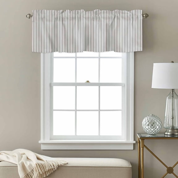 Grey and White Stripe Pattern Window Valance for Kitchen, Simple Style Rod Pocket Short Curtain for Small Windows, Light Filtering Decorative Valance, 54 x 18 Inch, 1 Panel