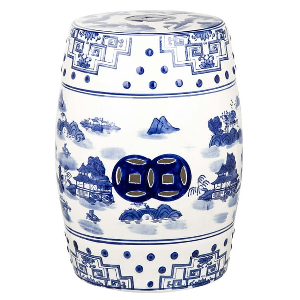 Safavieh Ess Mist Chinoiserie, Ceramic Garden Stool Blue And White