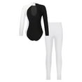 thumbnail image 2 of Doomiva Kids Girls Shiny Rhinestone Long Sleeve Bodysuit Unitard Gymnastics Ballet Dance Leotard with Leggings Set White 14, 2 of 7
