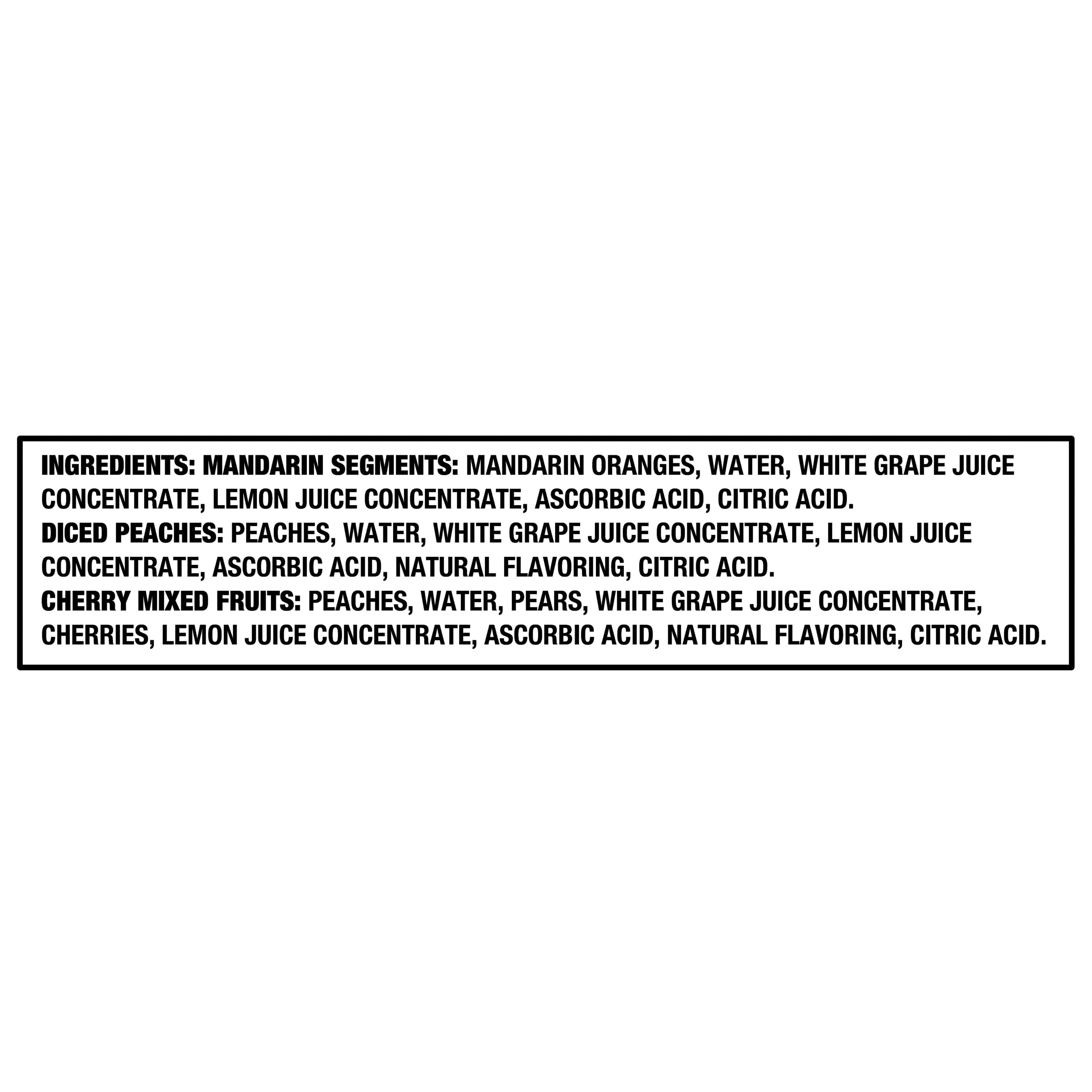 (2 pack) Great Value Diced Peaches, Mandarin Segments & Cherry Mixed Fruits Variety Pack, 4 oz, 24 Count