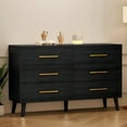 thumbnail image 4 of Dresser for Bedroom, Lofka 6 Double Drawers Dresser Gold Metal Handle, Deep Drawers, Smooth Metal Rail, 2-in-1 Tv Stand, Black, 4 of 12