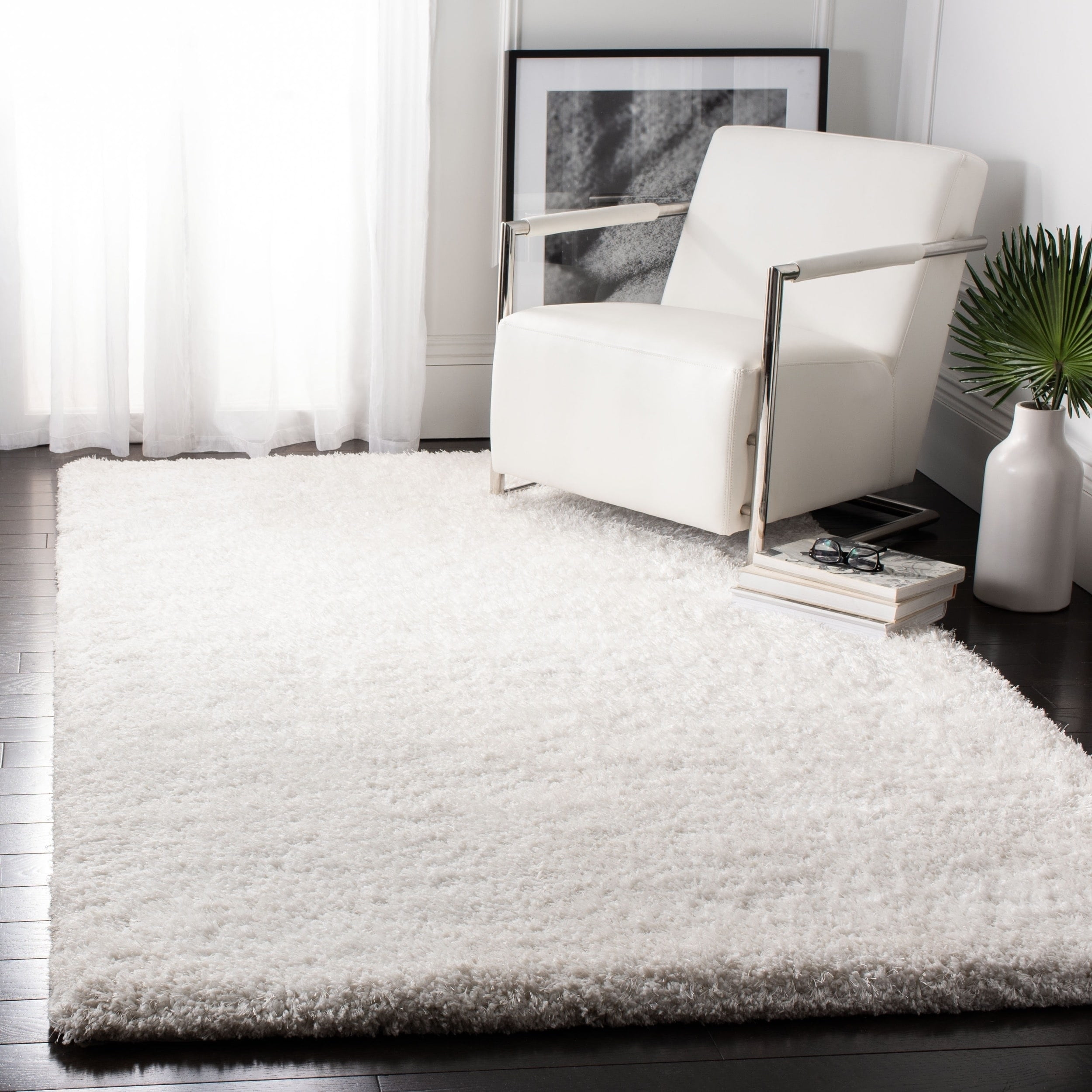SAFAVIEH Supreme Charlton Solid Plush Polyester Shag Area Rug, Light Blue, 4' x 6'