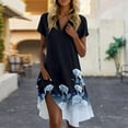 thumbnail image 2 of UoCefik Spring Dress For Women 2025 Casual Short Sleeve Floral Flowy Dress Trendy V Neck Summer Beach Sundress Elegant Plus Size Knee Length Dresses Blue M, 2 of 4