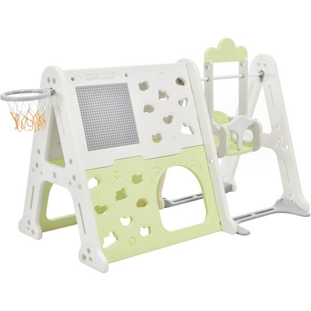Semiocthome Plastic 6 in 1 Toddler Climber Basketball Hoop Set Green 49.6  H