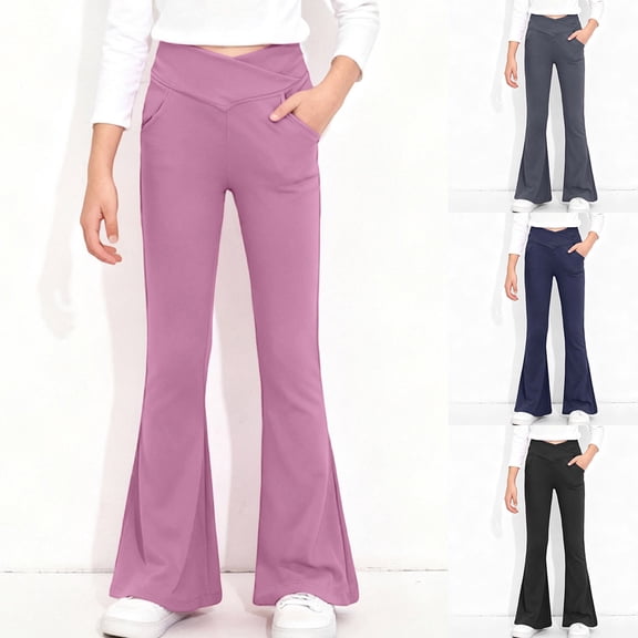 Gunia Little Girls Leggings High Waist Flared Yoga Pants Bootcut Dance Workout Trousers Stretchy Athletic Wide Leg Bottoms 6-14 Years