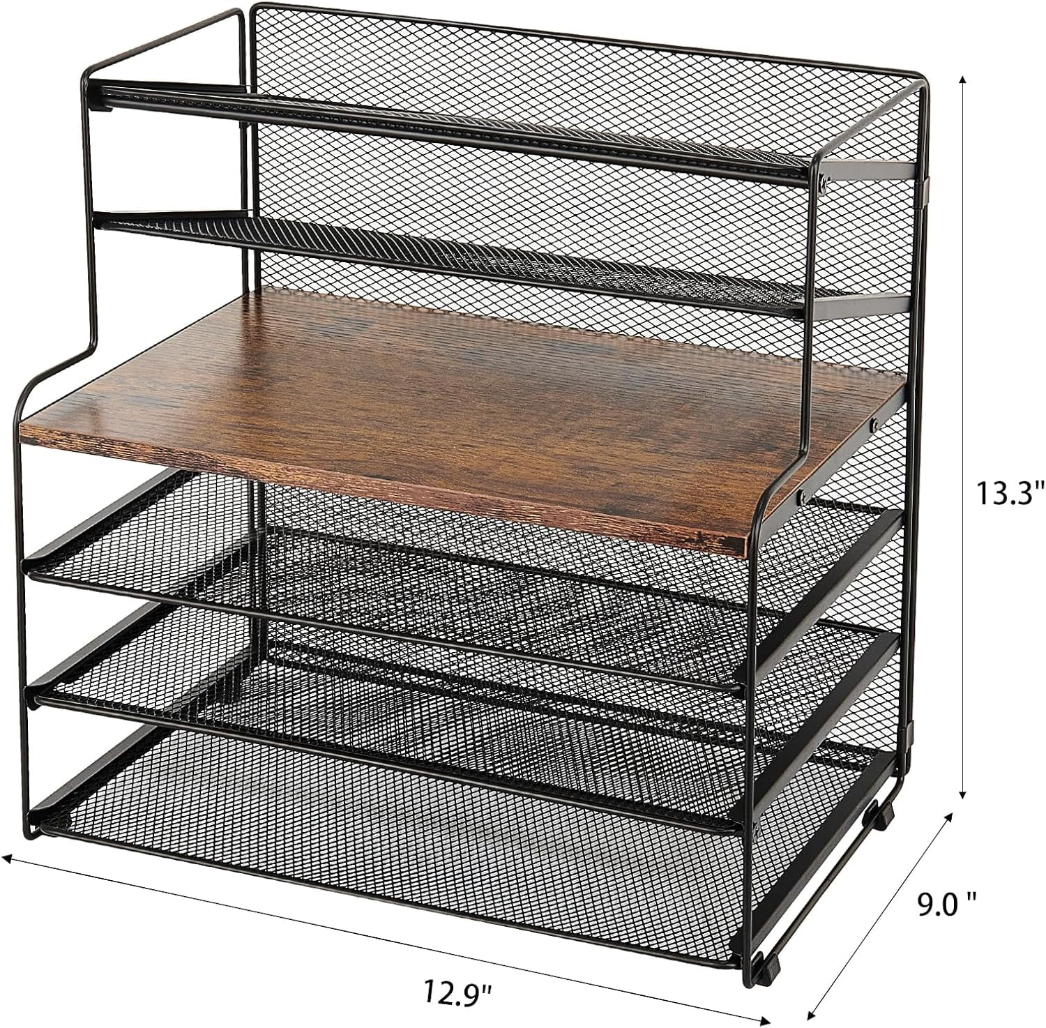6-Tier Letter Tray Paper Organizer, Desk Organizers and Accessories, Desktop File Organizer, Office Desk Accessories for Office Supplies (Wood Brown)
