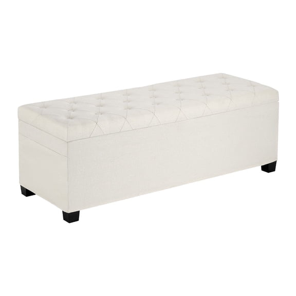 Button Tufted Storage Ottoman Bench with Side Bags Flip Up Upholstered Linen Chest Metal Frame for Living Room Bedroom Entryway Office Beige