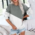 thumbnail image 3 of XFLWAM Womens Crew Neck T Shirts Solid Color Blocked Sweatshirts Long Sleeve Tees Casual Lightweight Pullover Tops Gray L, 3 of 5