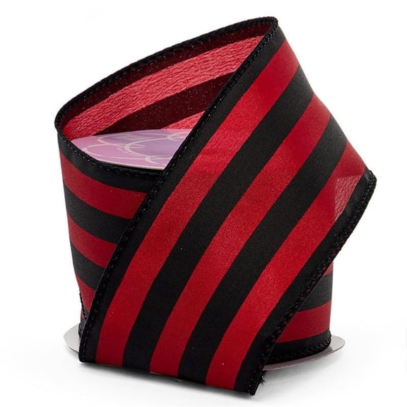 2 1/2" X 10 Yards Black/Red Carnival Stripe Wired Ribbon