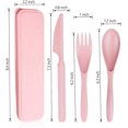 thumbnail image 2 of Juego de utensilios de viaje reutilizables con estuche, cubiertos portátiles de paja de trigo rosa, cuchillos, tenedores y cucharas, ecológicos y sin BPA para niños y adultos., 2 of 5