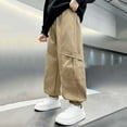 thumbnail image 3 of HAOTAGS Teen Boys Cargo Pants(5-15Y), Elastic-Waist Trousers with Pockets Casual Comfy Long Pants Khaki 7-8 Years, 3 of 7