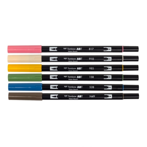 Tombow 72560 Dual Brush Pen Art Markers, Manga Illustration, Flower 6-Pack