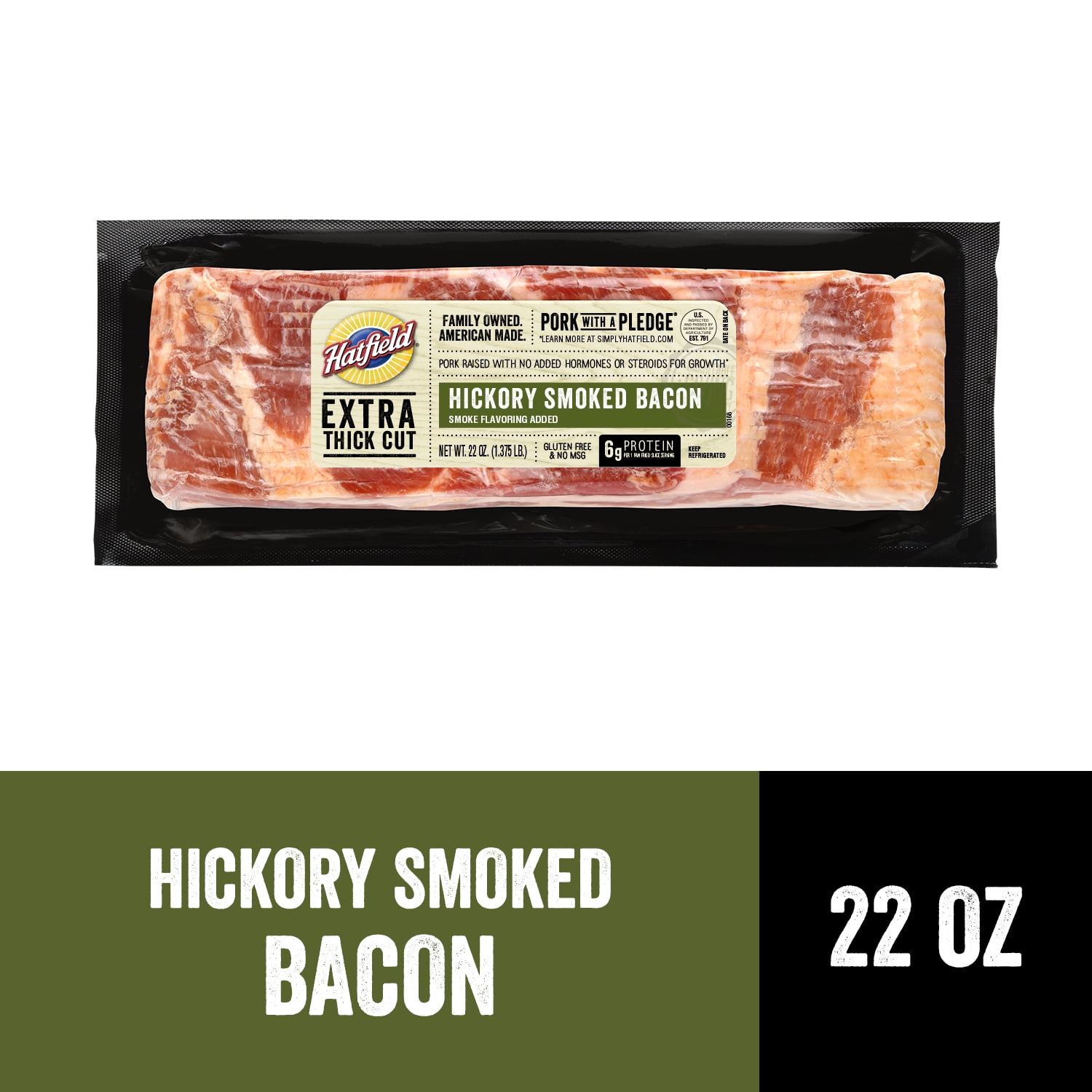 Hatfield Hickory Extra Thick Cut Triple Smoked Bacon, 22 Oz.