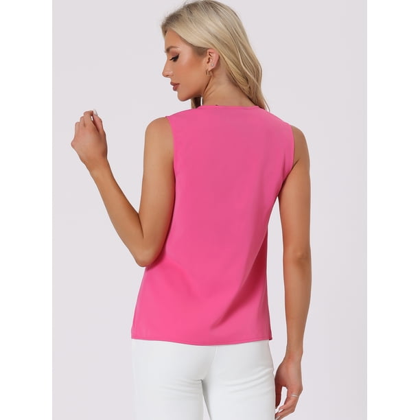 DARING DIVA Sleeveless Blouse Top Office Work Shirt XS Hot Pink