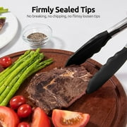 480°F Heat Resistant Kitchen Tongs: U-Taste 12in Silicone Cooking Tong with Firm Sealed Non Stick Rubber Tips & Silicon Coated 18/8 Stainless Steel Handle & Smooth Lock for Serving Grill(Black)