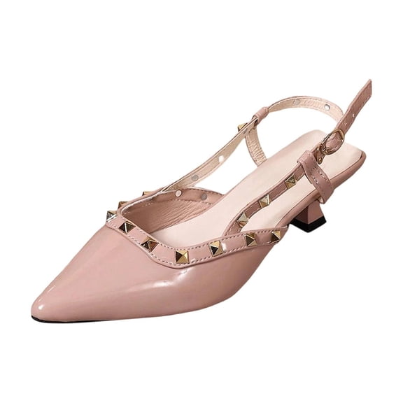 HomeDM Women's Low Kitten Heels Slingback Closed Pointy Toe Slip On Pumps Elegant Wedding Party Dress Shoes, Pink Size 9