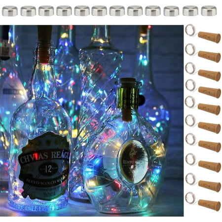 Wine Bottle Lights with Cork- 5 Dimmable Modes with Timer 10 Pack-12 Replacement Battery Operated LED Silver Wire Fairy String Lights for DIY, Party, Decor, Christmas, Halloween,Wedding