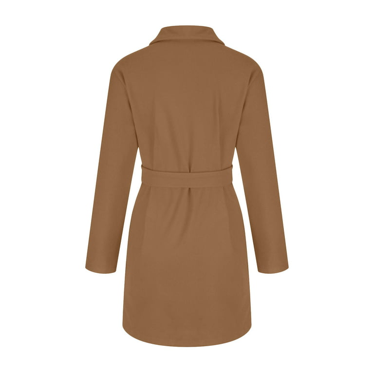 Hfyihgf Women's Lapel Button Down Long Trench Coat Wool Blend Windproof  Classic Overcoat with Belt Khaki XL