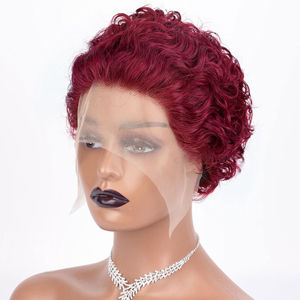 Short Curly Pixie Cut Wigs 6 Inch 13x1 Lace Front Wig Human Hair Short Curly Human Hair Wigs for Women Pixie Wigs #99J