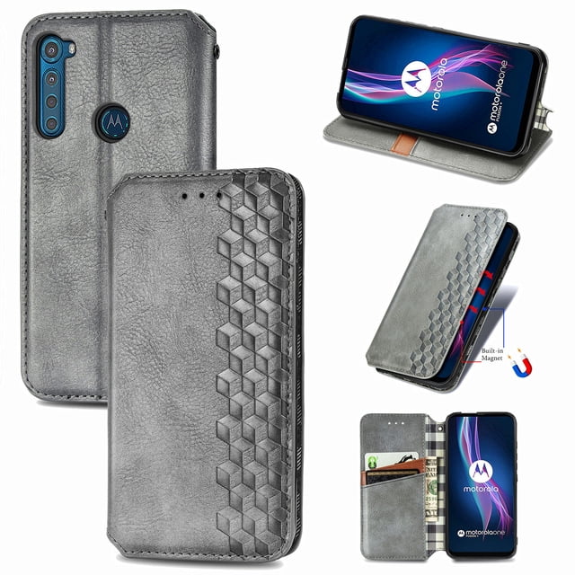 Case for Motorola MOTO One Fusion Plus Flip Cover Wallet Flip Cover Magnetic Protective - Grey