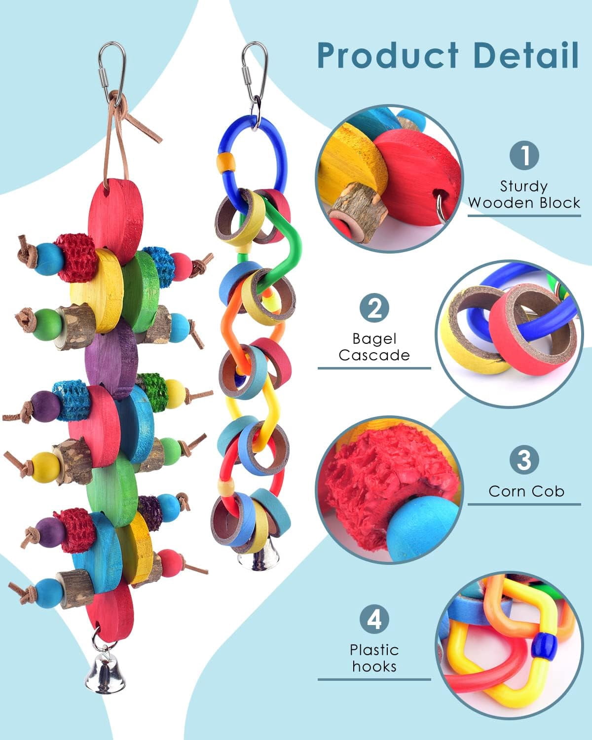 Bird Chew Toys, Multicolored Bagel Cascade Parrot Toy Biting Paper Cardboard Olympic Rings for Conures Cockatiels Cockatoos Macaws and Similar Sized Pet Birds