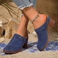 thumbnail image 3 of Dakaela Women's Mules Shoes Backless Slip on Chunky Stacked Heeled Sandals Closed Toe Suede Walking Platform Clogs Size 6-10 Blue, 3 of 8