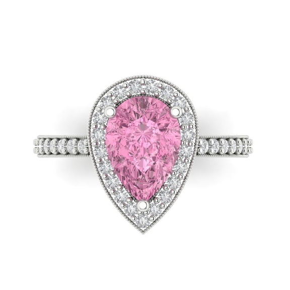 Halo Engagement Ring for Women - 2.36ct Simulated Pink Diamond in 14K White Gold Promise Ring