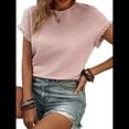 thumbnail image 3 of Blusas de Verano para Mujer, Camisetas de Cuello Redondo y Corta, Camisas de Trabajo Informales con Textura, Blusas Holgadas Rosa M, 3 of 7