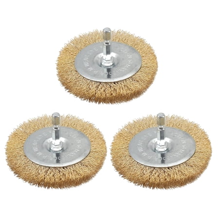Lehood 3PC Brass Coated Wire Wheel Brush Kit for Drill, 4 Inch Crimped Cup Brush with 1/4" Hex Shank, 0.13mm Fine Wire for Fast Rust, Paint & Scale Removal from Metal, Wood & Steel