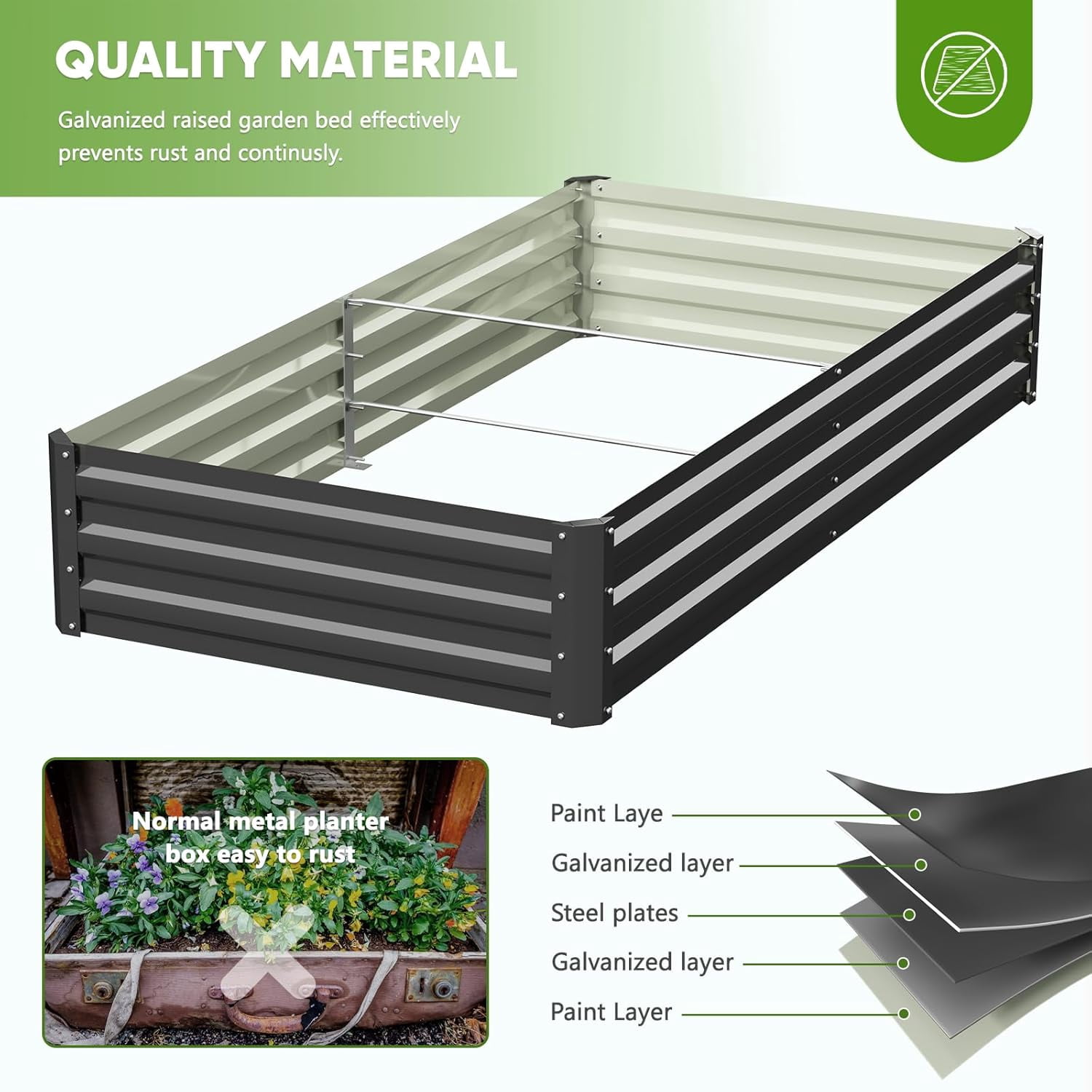Slsy Galvanized Raised Garden Bed Kit w/Crop Cage Anti-Bird Netting Mesh Cover, 71" x 35.4" x 59" Large Metal Outdoor Planter Garden Boxes w/ 2 Roll-up Zippered Doors, for Vegetables Herbs Flowers
