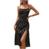 Slip Dresses for Women Elegant Floral Print Square Neck Dress Slit Midi Dress for Summer Beach Vacation
