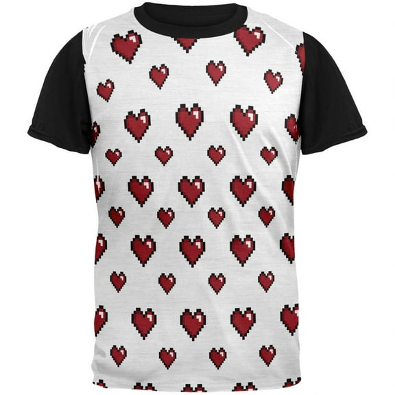 8 Bit Hearts Adult Black Back T-Shirt - Large