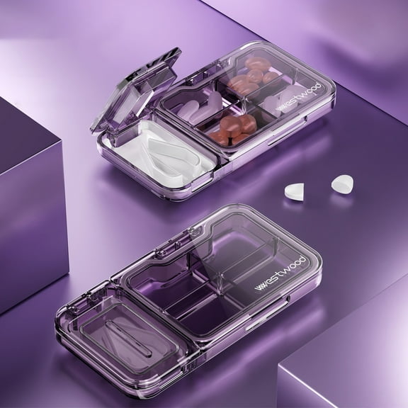 TOPRenddon 1PS Travel Pill Organizer, 5 Compartments Travel Pill Box Portable Folding Small Pill Case Daily Pill Container Used for Carry Storage Medicine Organizer