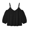 thumbnail image 7 of Qgtaibl Women Cold Shoulder Shirts Fashion Spaghetti Strap V Neck Puff Long Sleeve Blouses Flowy Lightweight Casual Vacation Tops Black M, 7 of 7